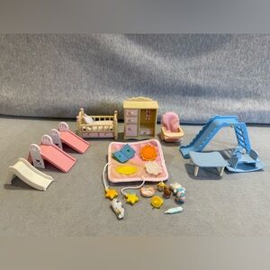 Calico Critters Nursery & Playground Furniture Bundle, Slides, Crib, Accessories